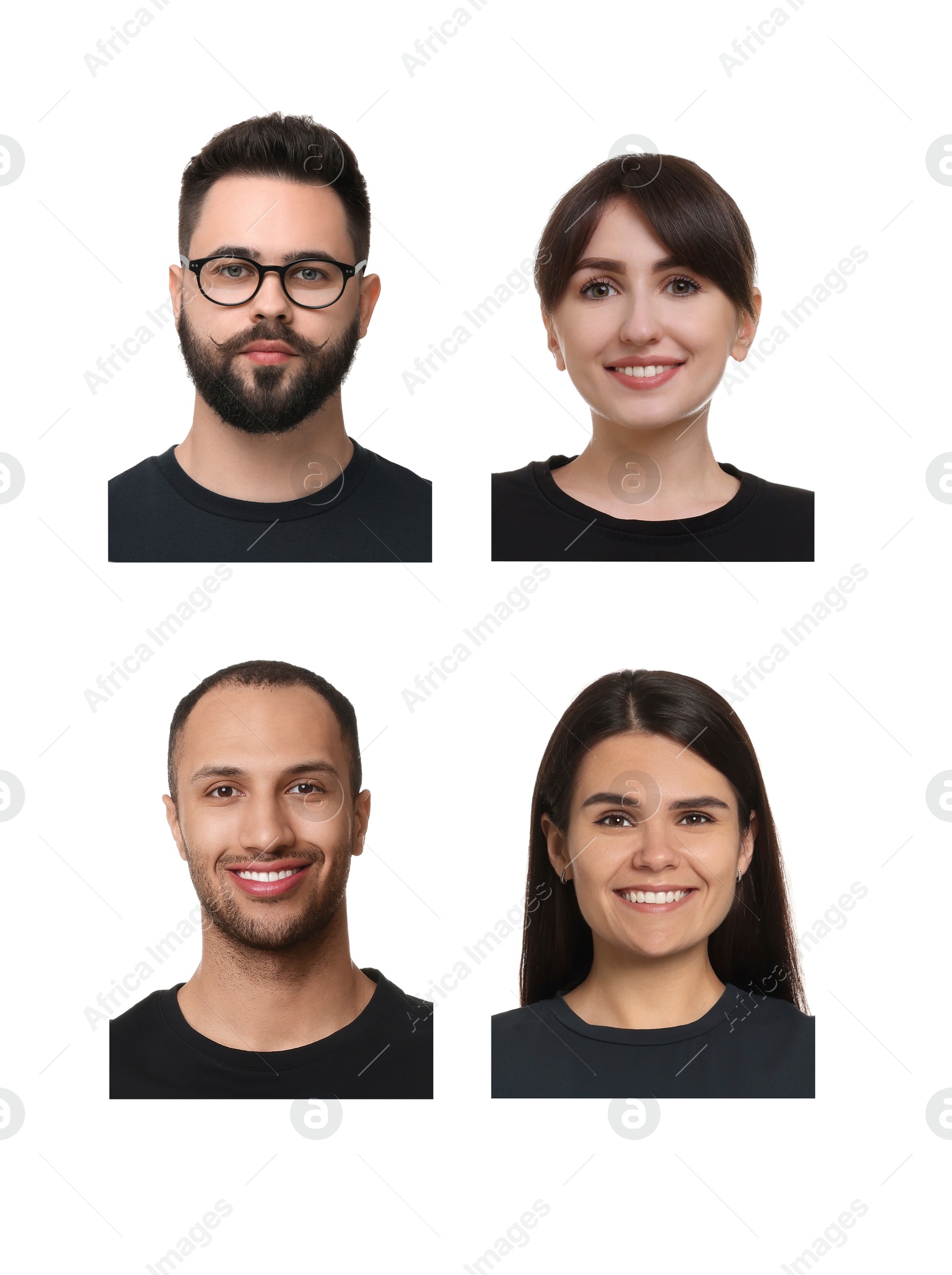 Photos of different people for passport or other identification document on white background, set Image of Photos of different people for passport or other identification document on white background, set