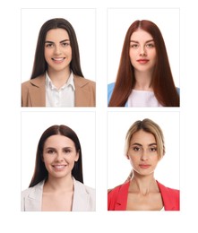 Image of Photos of different women for passport or other identification document on white background, set