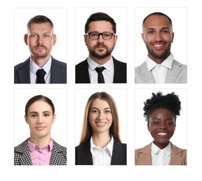 Image of Photos of different people for passport or other identification document on white background, set