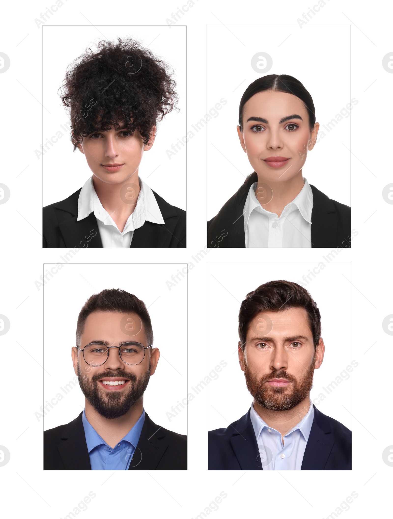 Photos of different people for passport or other identification document on white background, set Image of Photos of different people for passport or other identification document on white background, set