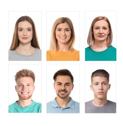 Image of Photos of different people for passport or other identification document on white background, set