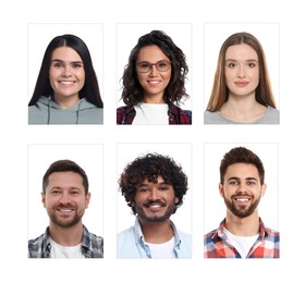 Image of Photos of different people for passport or other identification document on white background, set