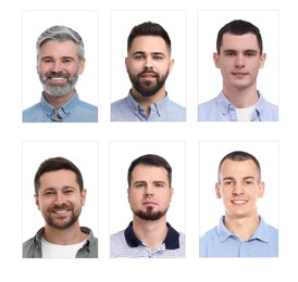 Image of Photos of different men for passport or other identification document on white background, set