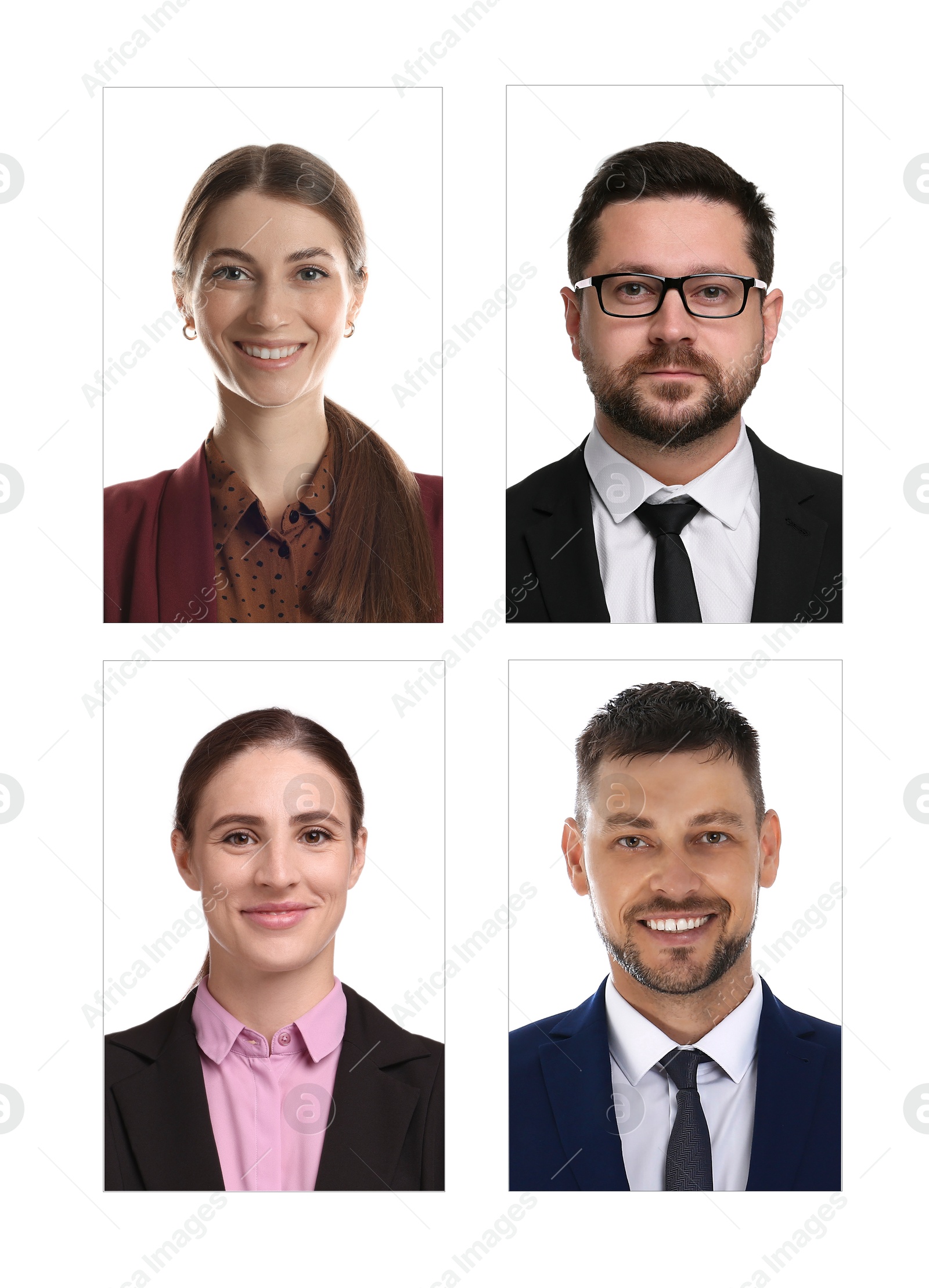 Photos of different people for passport or other identification document on white background, set Image of Photos of different people for passport or other identification document on white background, set
