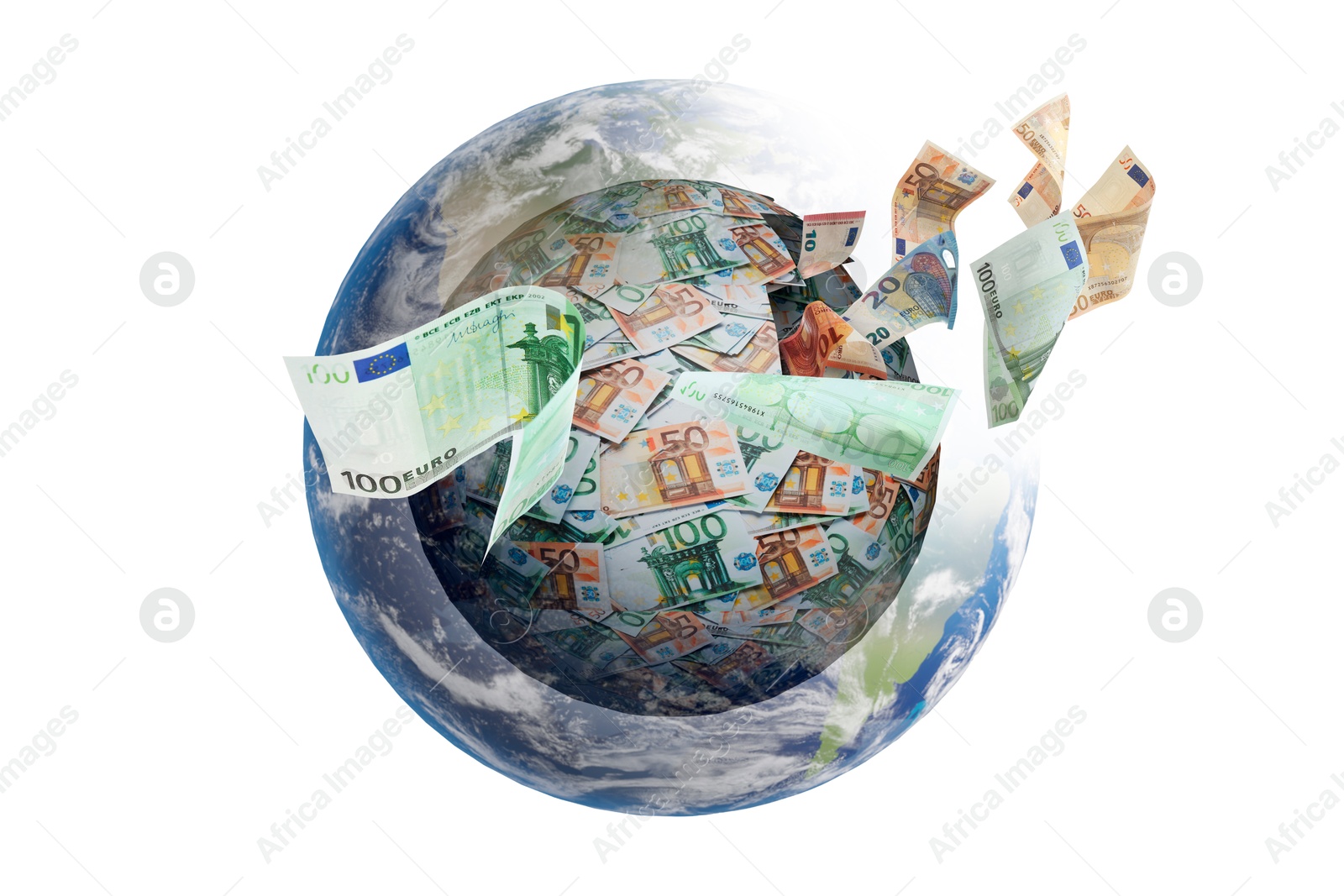 Money exchange concept. Illustration of Earth and money on white background Image of Money exchange concept. Illustration of Earth and money on white background