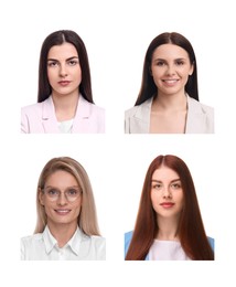 Image of Photos of different women for passport or other identification document on white background, set