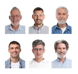 Image of Photos of different men for passport or other identification document on white background, set