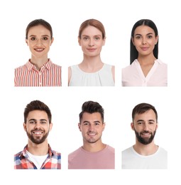 Image of Photos of different people for passport or other identification document on white background, set