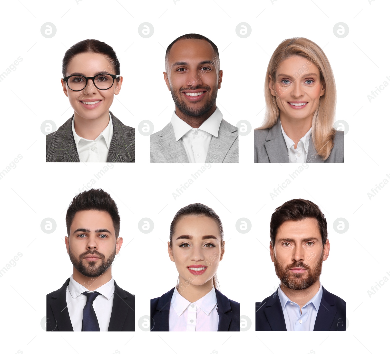 Photos of different people for passport or other identification document on white background, set Image of Photos of different people for passport or other identification document on white background, set