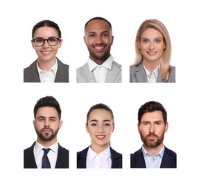 Image of Photos of different people for passport or other identification document on white background, set