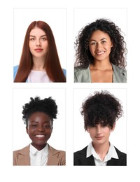 Image of Photos of different women for passport or other identification document on white background, set