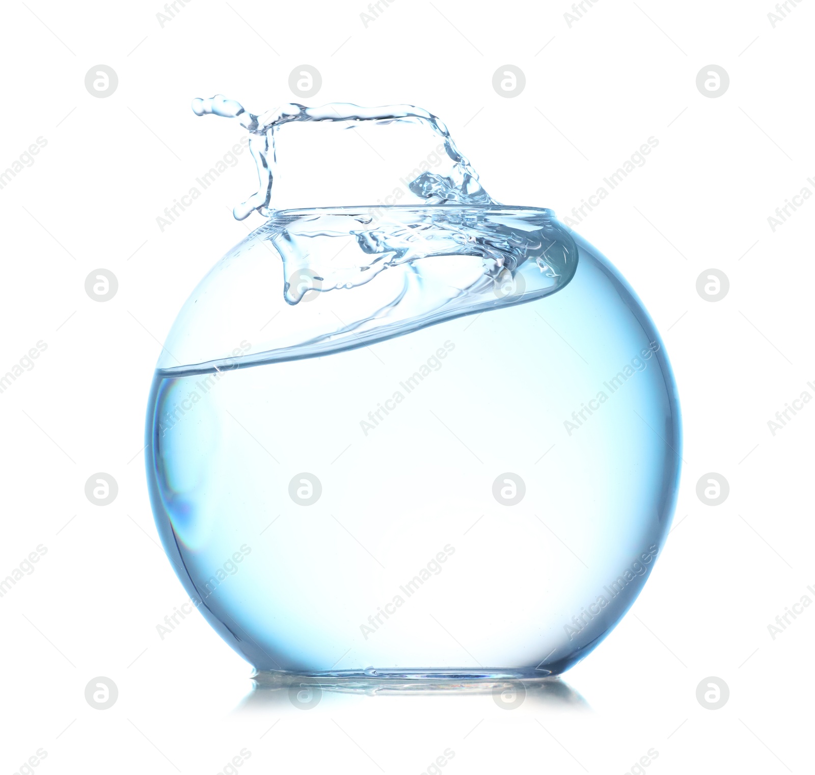 Glass aquarium with splashing water isolated on white Photo of Glass aquarium with splashing water isolated on white