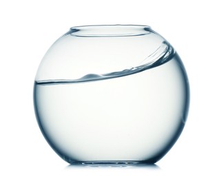 Photo of Glass aquarium with splashing water isolated on white