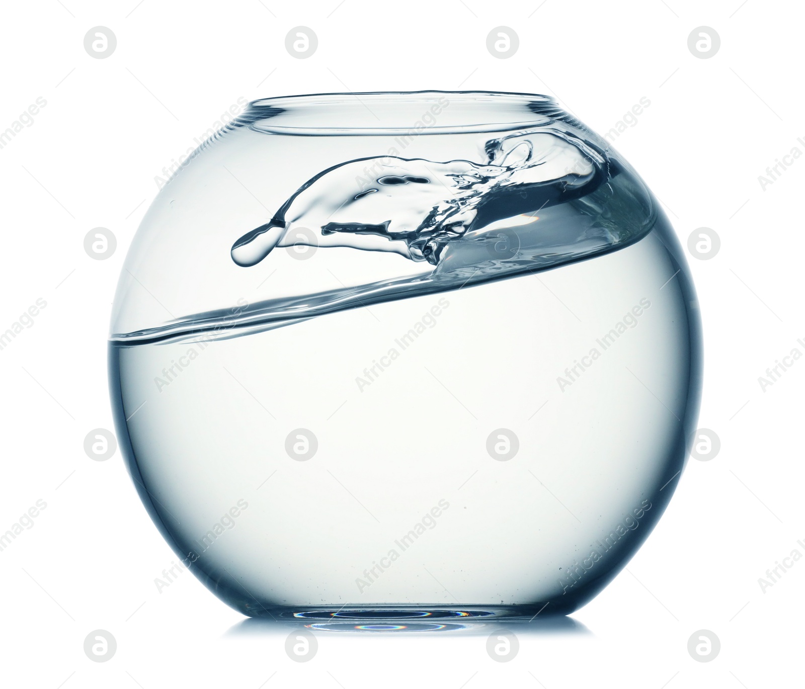 Glass aquarium with splashing water isolated on white Photo of Glass aquarium with splashing water isolated on white