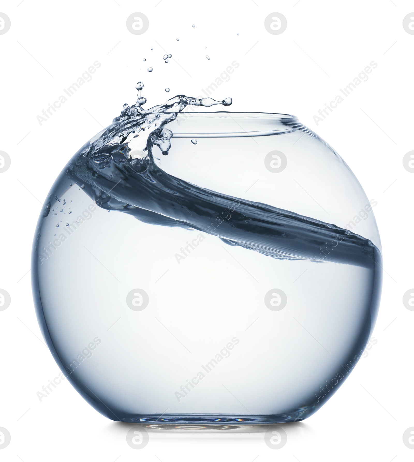 Glass aquarium with splashing water isolated on white Photo of Glass aquarium with splashing water isolated on white