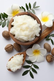 Photo of Natural shea butter on white background, flat lay