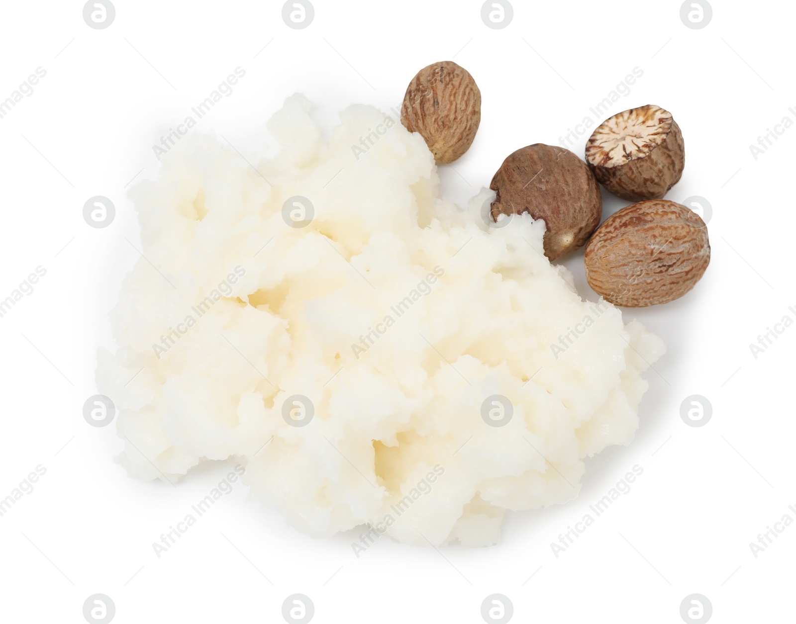 Photo of Natural shea butter isolated on white. Cosmetic product