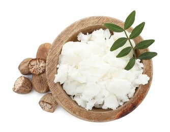 Photo of Natural shea butter isolated on white, top view