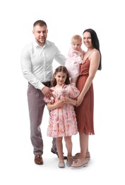 Photo of Happy parents and their kids on white background