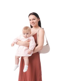Photo of Mother and her cute daughter on white background