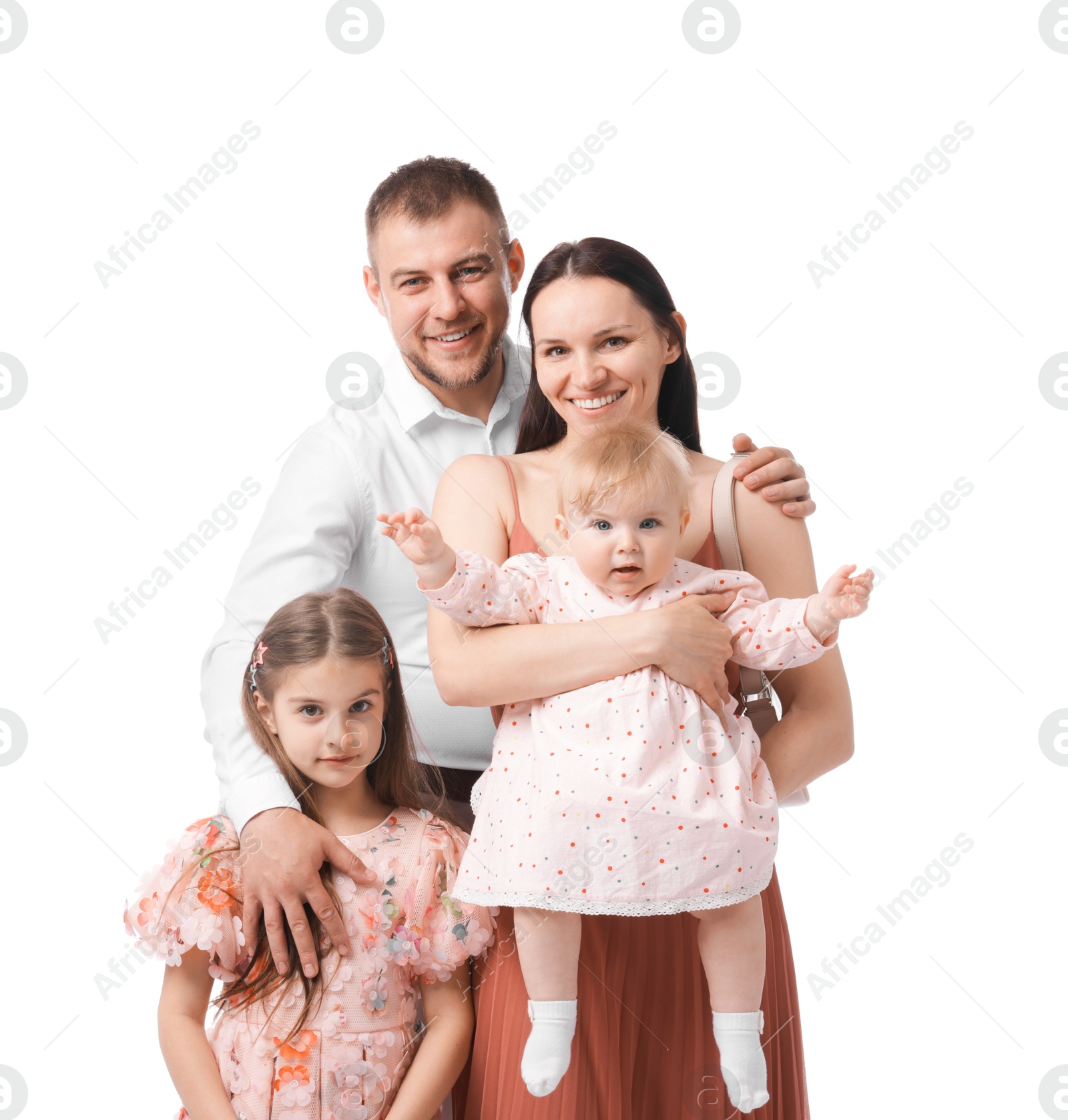 Happy parents and their kids on white background Photo of Happy parents and their kids on white background