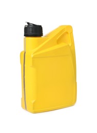 Photo of Motor oil in plastic canister isolated on white