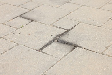 Photo of Stains of motor oil on road outdoors, closeup
