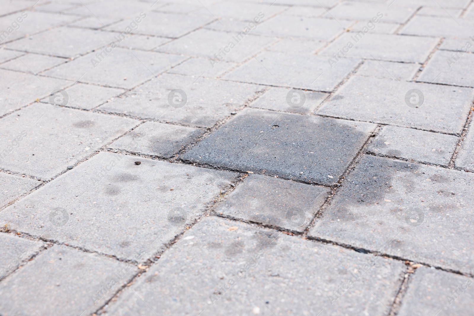 Stains of motor oil on road outdoors, closeup Photo of Stains of motor oil on road outdoors, closeup