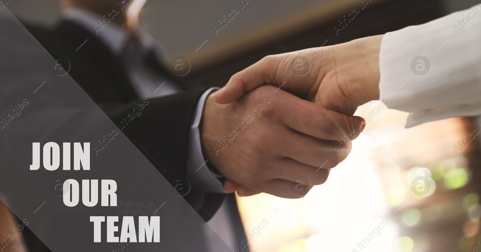 Join Our Team. HR manager and candidate shaking hands in office, banner design. Employee search, recruitment concept Image of Join Our Team. HR manager and candidate shaking hands in office, banner design. Employee search, recruitment concept