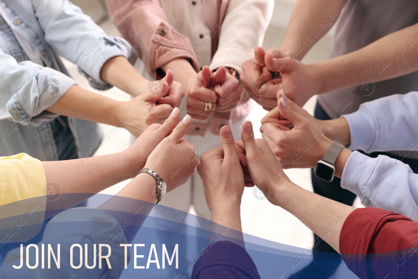 Join Our Team. Group of people showing thumbs up indoors, closeup. Employee search, recruitment concept Image of Join Our Team. Group of people showing thumbs up indoors, closeup. Employee search, recruitment concept