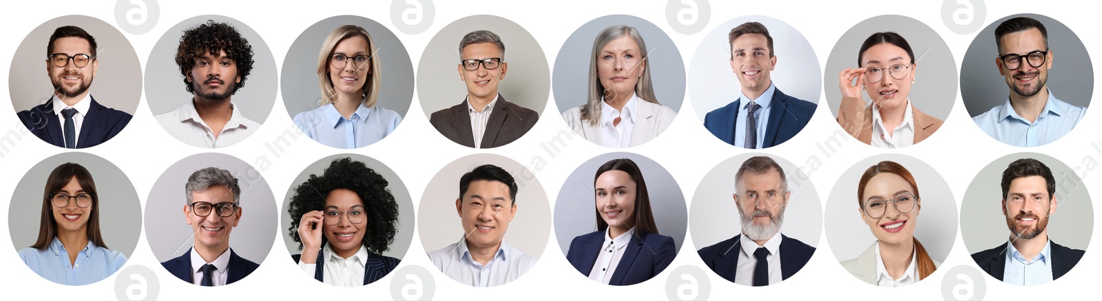 Many different business people, collage of portraits on white background Image of Many different business people, collage of portraits on white background