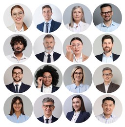 Image of Many different business people, collage of portraits on white background