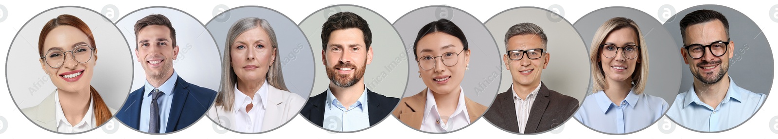 Image of Many different business people, collage of portraits on white background