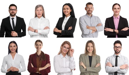 Image of Many different business people, collage of portraits on white background