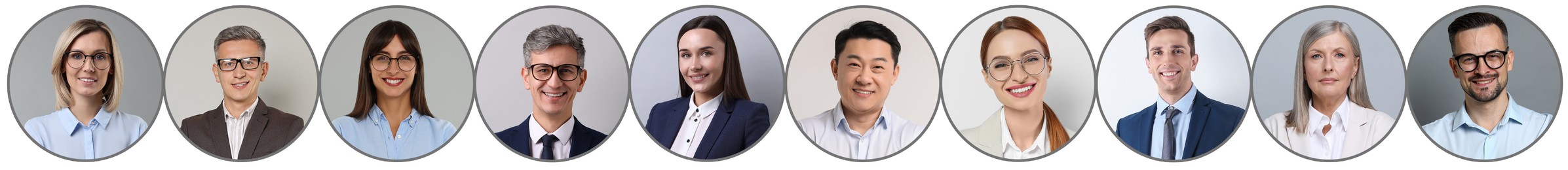 Image of Many different business people, collage of portraits on white background