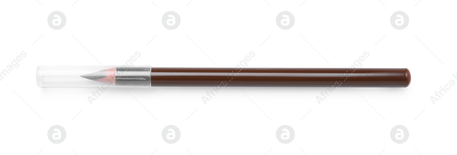 Brown eyebrow pencil isolated on white, top view Photo of Brown eyebrow pencil isolated on white, top view