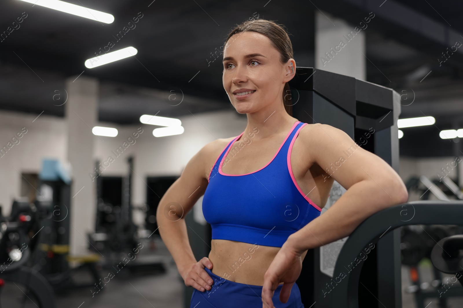 Portrait of professional personal trainer in gym. Space for text Photo of Portrait of professional personal trainer in gym. Space for text