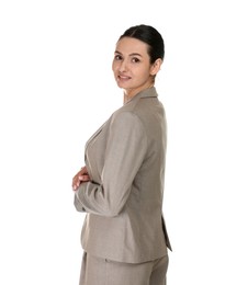 Photo of Confident business woman in suit on white background
