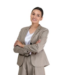 Photo of Confident business woman in suit on white background