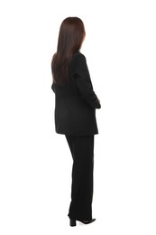 Photo of Confident woman in suit on white background
