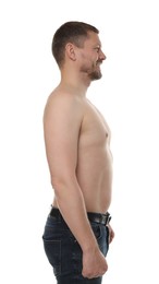 Photo of Fit man on white background, side view
