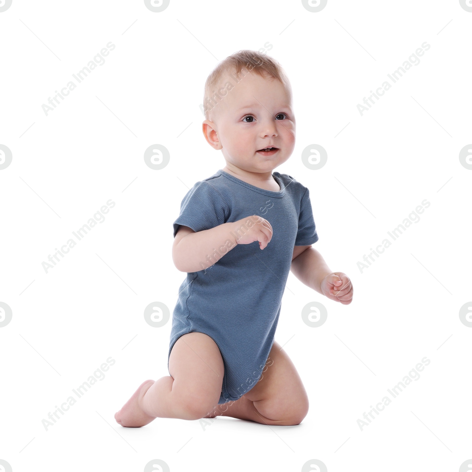 Portrait of cute little baby on white background Photo of Portrait of cute little baby on white background