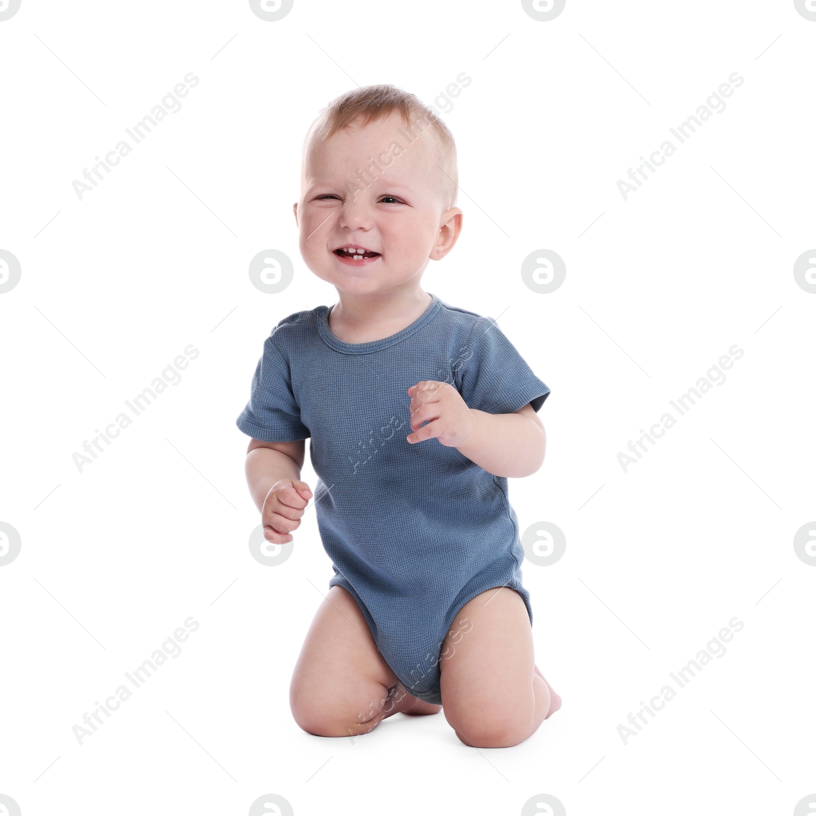 Portrait of cute little baby on white background Photo of Portrait of cute little baby on white background