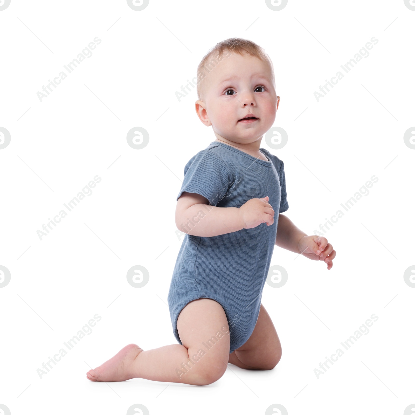 Portrait of cute little baby on white background Photo of Portrait of cute little baby on white background