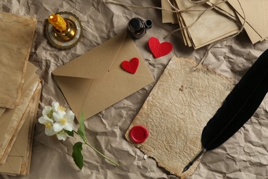 Photo of Flat lay composition with love letters on table