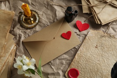 Photo of Flat lay composition with love letters on table