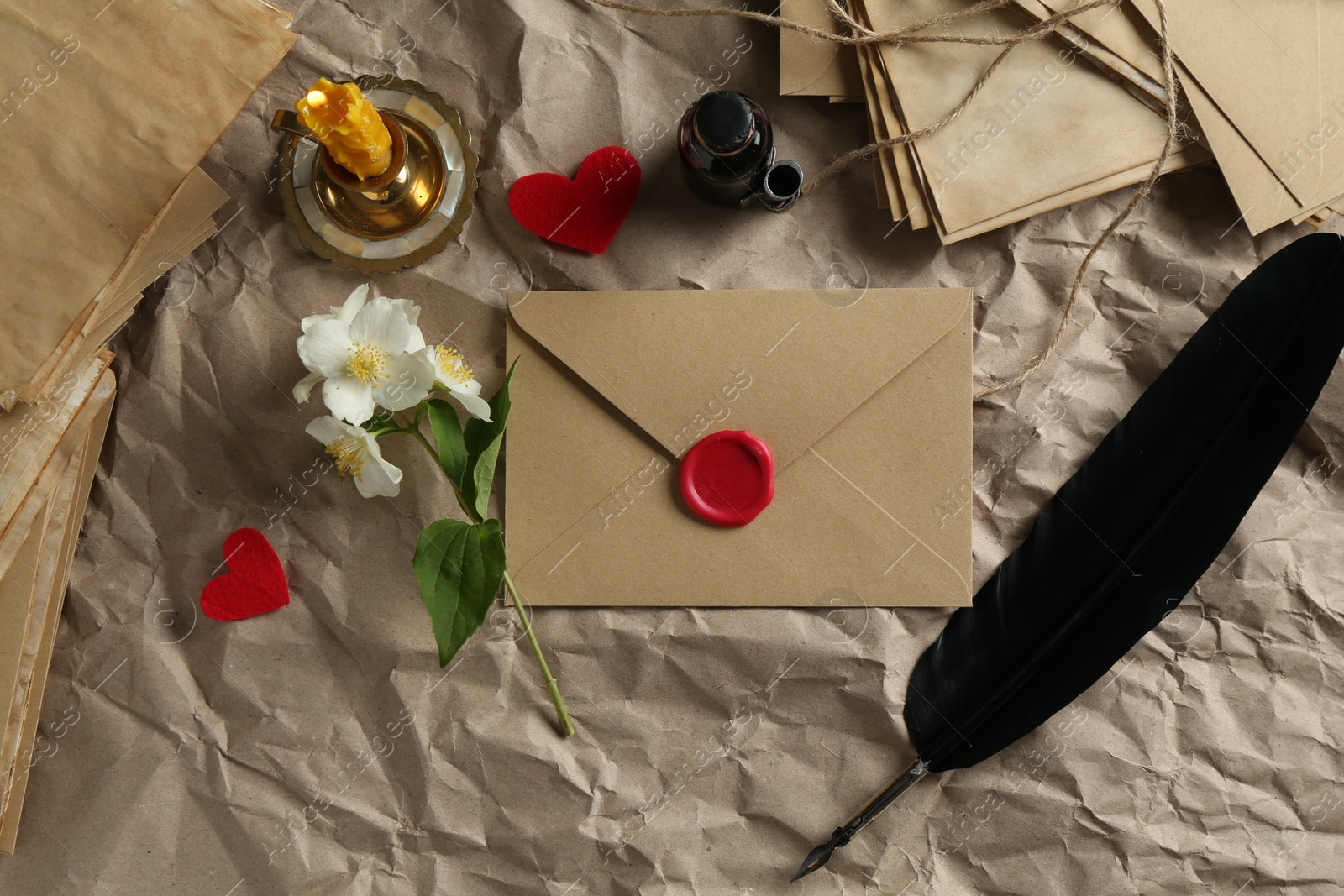 Photo of Flat lay composition with love letters on table
