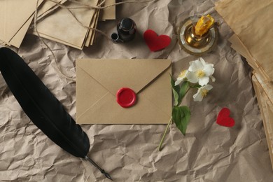 Photo of Flat lay composition with love letters on table