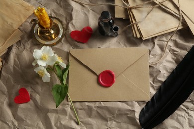 Photo of Flat lay composition with love letters on table