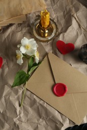 Photo of Flat lay composition with love letters on table